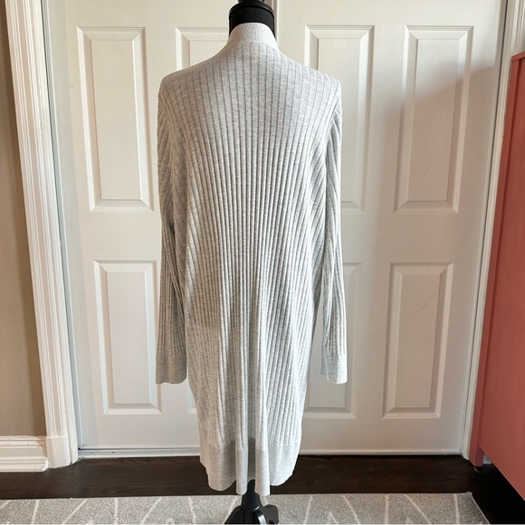 LOFT Light Gray Ribbed Duster Open Front Cardigan - Picture 4 of 6